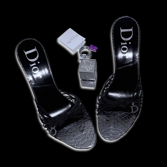 Dior Shoes - Christian Dior Black Logo Python Platform Sandal Wedge Heel